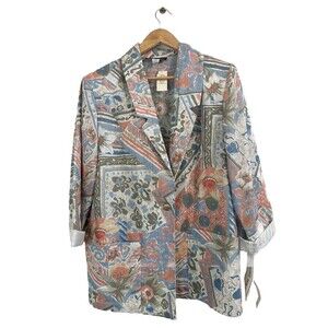 SAG HARBOR LINEN BLEND MULTI COLOR FLORAL Blazer/Jacket 12 Art Deco Art To Wear